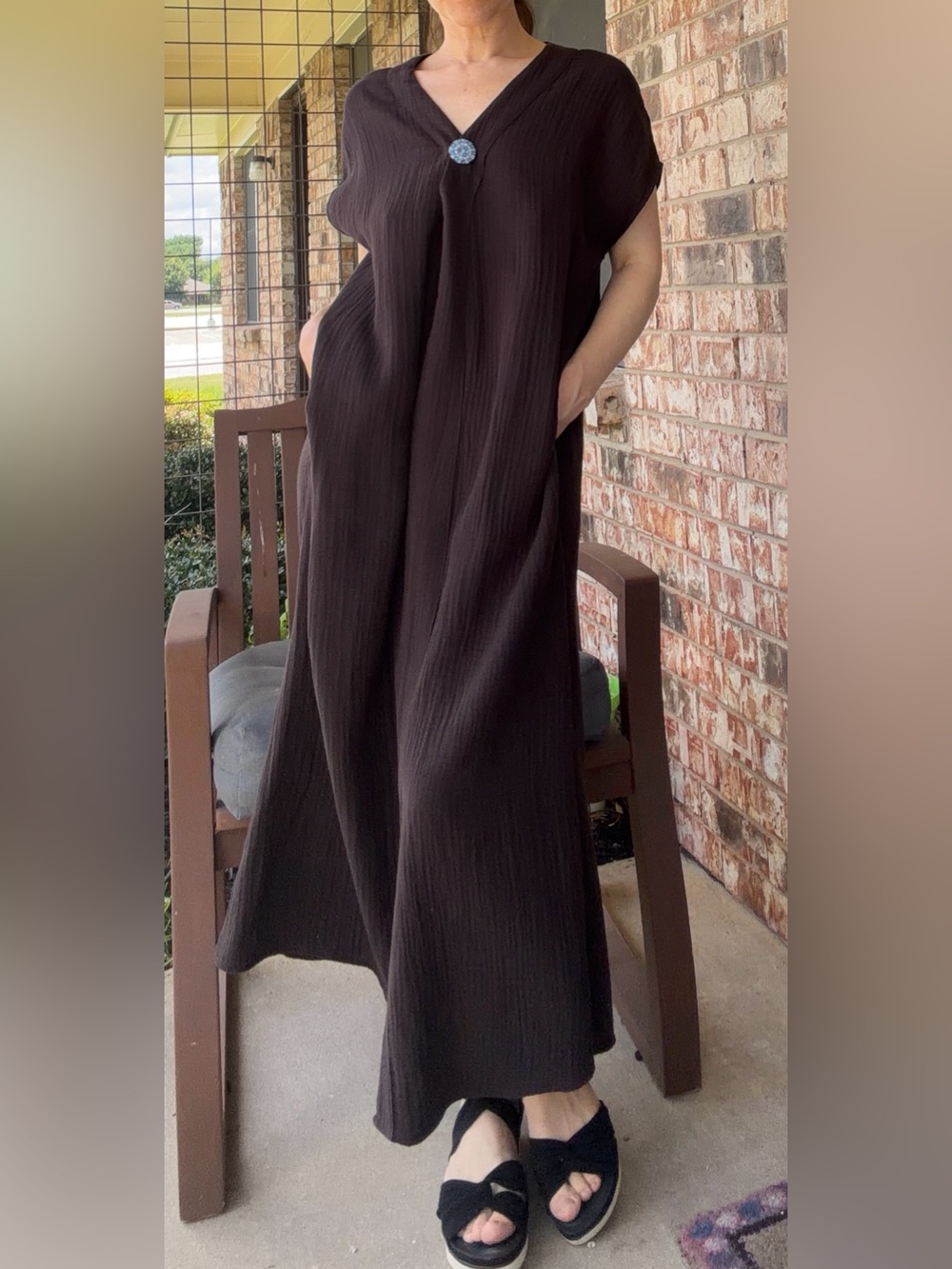 Grade & Gather Muslin Cotton brown relax fit dress Size M